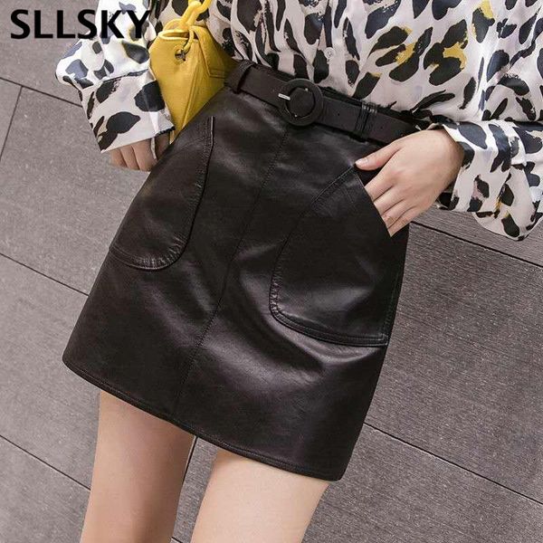 

sllsky spring women's corduroy short skirt harajuku office lady school denim style button a-line high waist pocket mini skirts, Black
