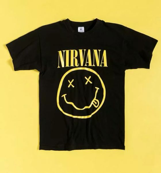 

official black nirvana smiley t-shirt, White;black