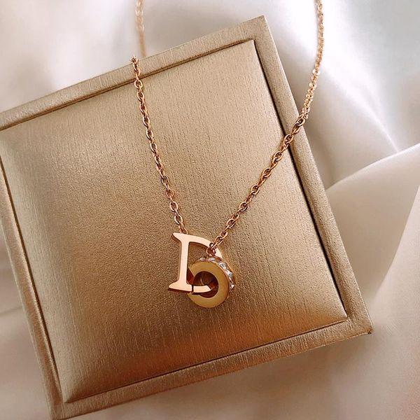 

titanium steel trendy exquisite letter pendant necklace for women r creativity luxury jewelry inlaid zircon gift necklaces, Silver