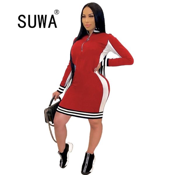 

contrast striped patchwork sheath mini dresses for women club outfits zipper long sleeve harajuku k-pop style streetwear 210525, Black;white