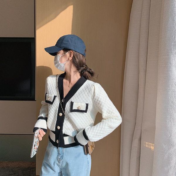 

women's knits & tees early autumn cardigan sweater knitted coat short women spring and fashion korean version trendy foreign style, White