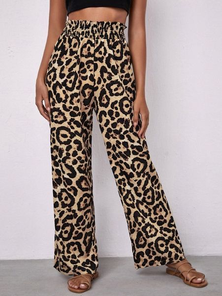

paperbag waist leopard pants e9vc#, Black;white