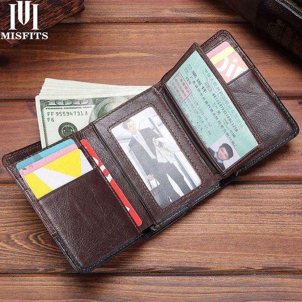 

wallets misfits genuine leather trifold men vintage hasp short purse big capacity card holder coin pocket cowhide male carteira, Red;black