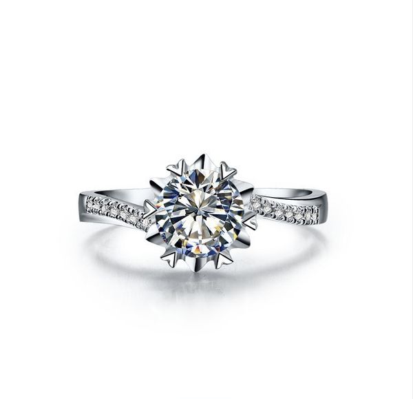 Platina sólida pt950 1ct redondo brilhante anel de noivado de diamante d cor vvs1 melhor presente para ela
