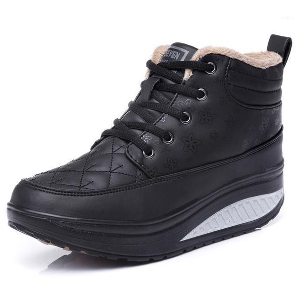 

boots women warm plush snow shoes fitness platform elevator increased ladies female ankle for woman botines mujer1, Black