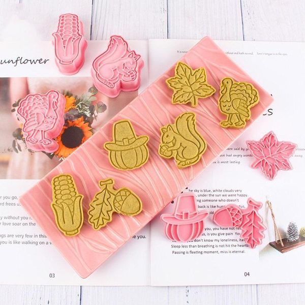 

baking moulds 6pcs/set thanksgiving biscuit mould 3d plastic press pinecone maple corn household leaf cookie type mold christmas y5q1