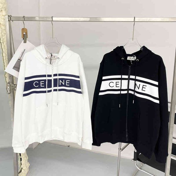 

2022ce spring capsule series printed zipper cardigan loose os casual men's and women's cotton, Black