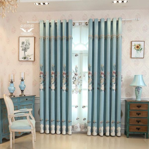 

fresh and simple embroidery with high shading printing atmosphere curtains for living room bedroom dining curtain & drapes