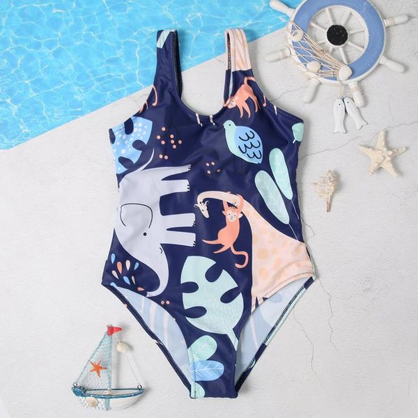 

6~10y toddler baby girls swimwear one piece swimsuit cartoon print children kids beach wear bathing suit one-pieces, Black