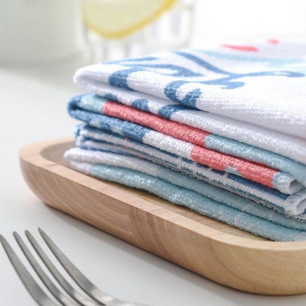 

cleaning cloths 4pcs printed nordic style oil-water-absorbing dishwashing dishcloth dish towel kitchen tool