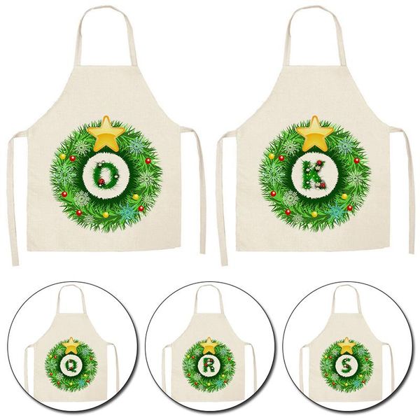 

aprons green letter alphabet pattern kitchen apron for woman sleeveless cotton linen cooking waist baking cleaning tools 68*55cm