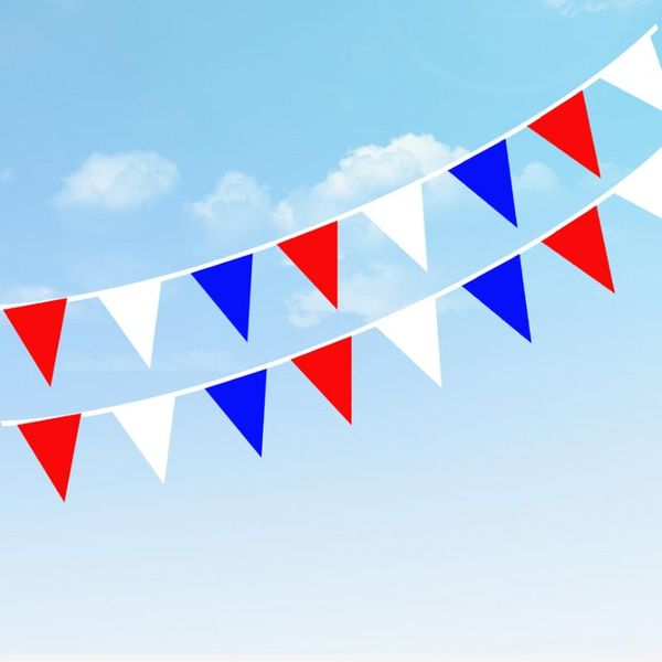 

party decoration 8m red white blue french bunting triangles flag garlands wedding banners graduation anniversary birthday hanging decor
