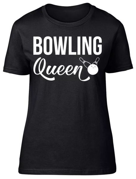 

bowling queen fitted womens ladies t shirt, White;black