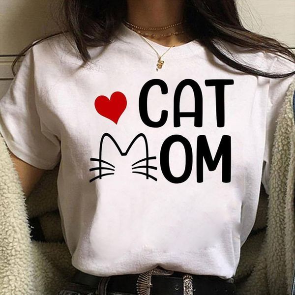 

fashion cat mom print harajuku women graphic tee cute lover white clothing