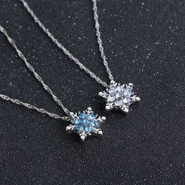 

pendant necklaces 2021 korean style lady blue crystal snowflake zircon flower for women fashion christmas gift jewelry, Silver