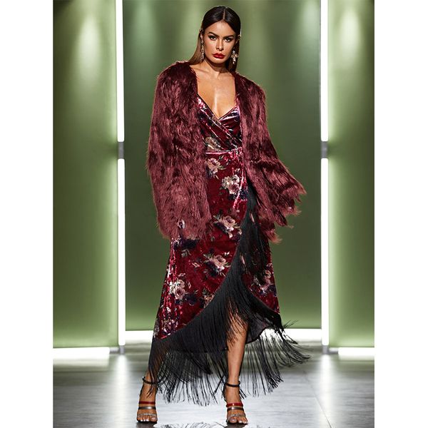 

high-end dark red imitation cashmere women's fur coat, high-quality stand-up collar, retro comfort, warmth, fashion travel and commute, Black