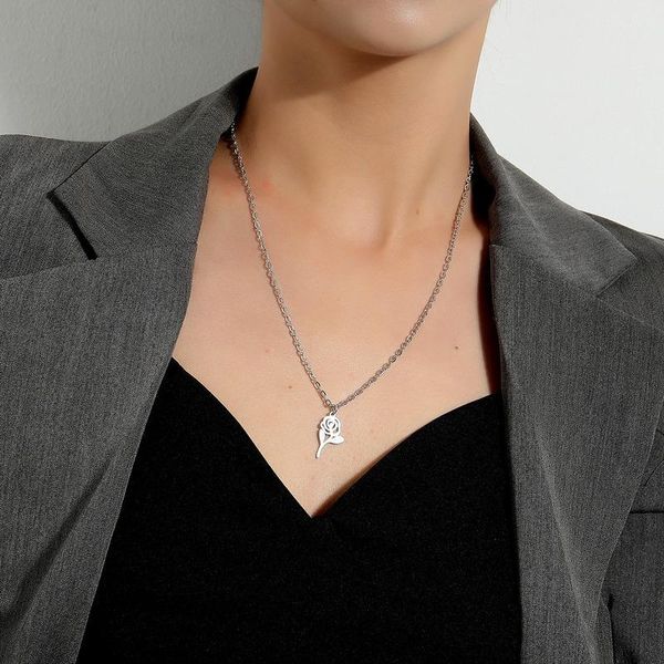 

pendant necklaces trendy girl necklace tassel chain women silver color classic rose jewelry for ladies harajuku collares collier