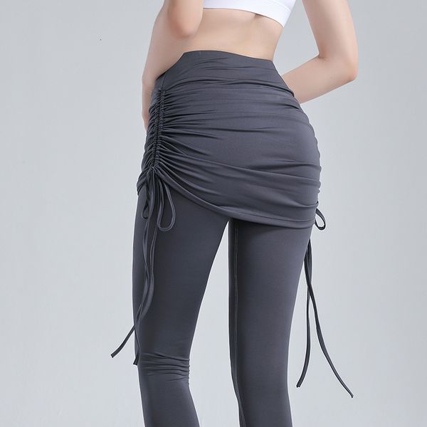 

women's jumpsuits & rompers2021 autumn winter fake two-piece yoga pleated high waist hip lifting sports skirt pants running fitns tight, Black