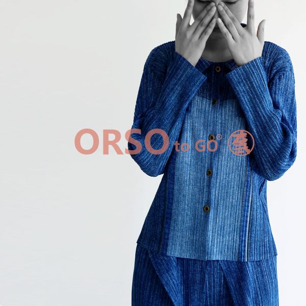 

dresses miyake folds long sleeve single breasted turn-down collar slim front cross imitation denim coat, White