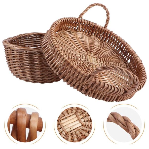 

storage baskets 1pc rattan woven plate fruit bread home food organizer brown