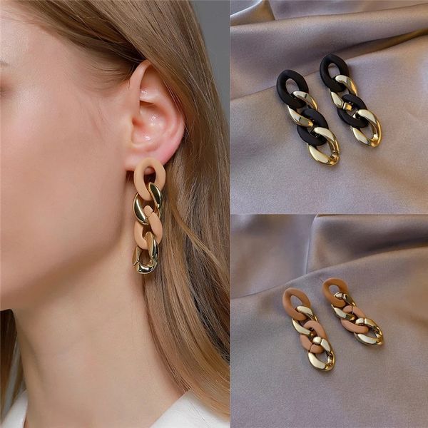 

punk style unique big chain tassel earrings for women black coffee color female nightclub long dangle earings fashion jewelry bijoux, Silver