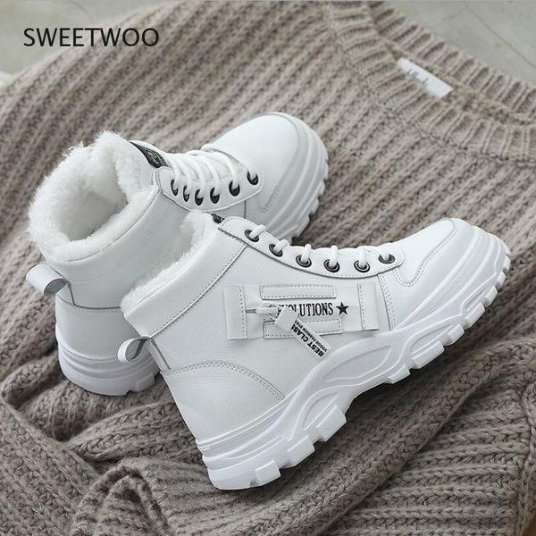 

boots women winter snow 2021 fashion style high-shoes casual woman waterproof warm female white black