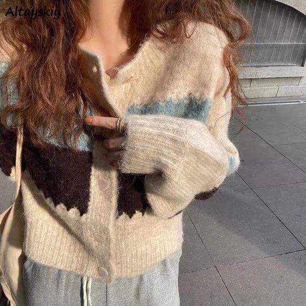 

women's knits & tees cardigan women patchwork casual loose autumn winter singled breasted long sleeve warm feminine sweater korean styl, White
