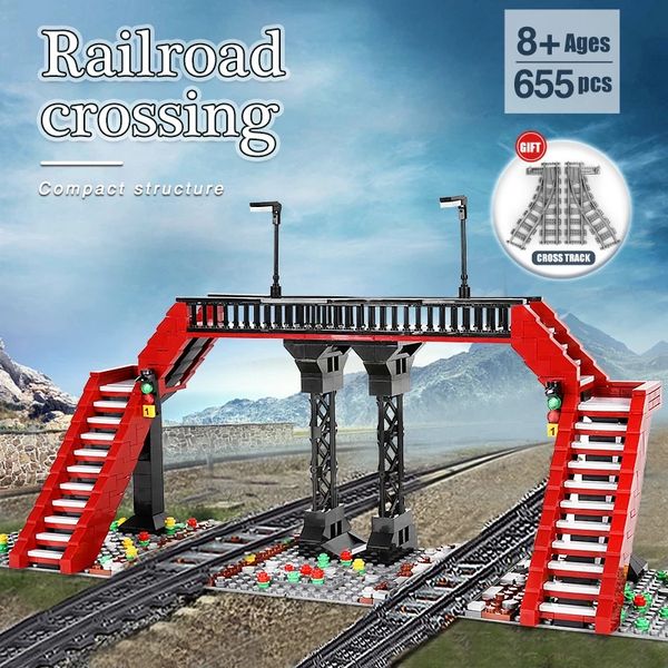 

mould king 12008 the moc railroad crossing sets model building blocks world railway bricks education children christmas gifts birthday toys