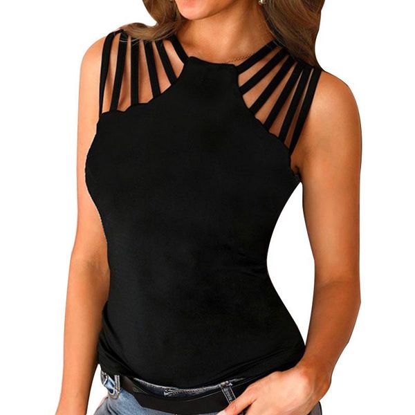 

women's t-shirt hollow out female camisole summer fashion plus size sleeveless t shirts solid color knitted off shoulder, White