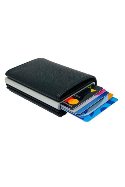 

small leather men's wallet holder coin for men automatic mechanism high of security aluminum case blocking wallets, Red;black