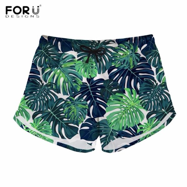 

women's shorts forudesigns green tropical leaves pattern woman hawaiian style summer breathable vintage teenage girls short pants, White;black