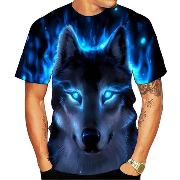 

men's t-shirts 2021 summer t-shirt men streetwear round neck short sleeve tees funny animal male clothes casual wolf 3d print 6xl, White;black