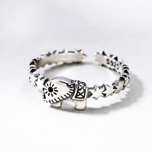

cluster rings 925 sterling silver cute elephant pentagram thai ring vintage opening for girls gifts wholesale s-r568, Golden;silver