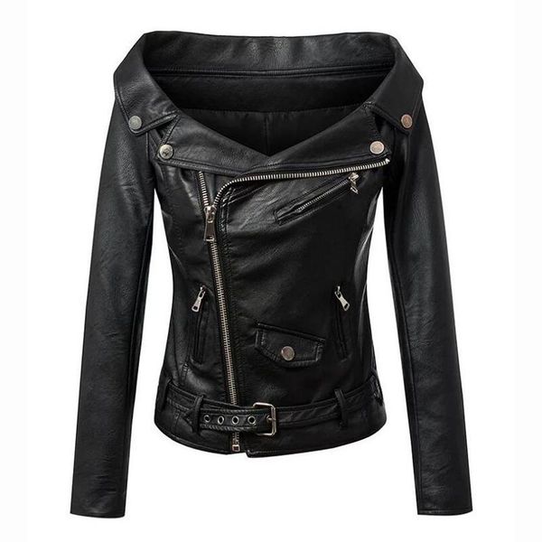 

women's jackets women leather jacket plus size slash neck motor fashion solid slim pu motorcycle coats, Black;brown