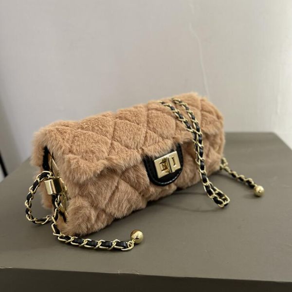 

wholesale factory womens shoulder bags winter contrast plush chain bag simple joker plaid handbag street personality thread women backpack