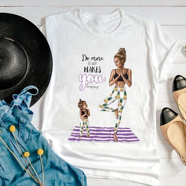 

graphic cartoon girl sweet happy women t shirts mom mother mama summer fashion 90s print female clothes tees, White
