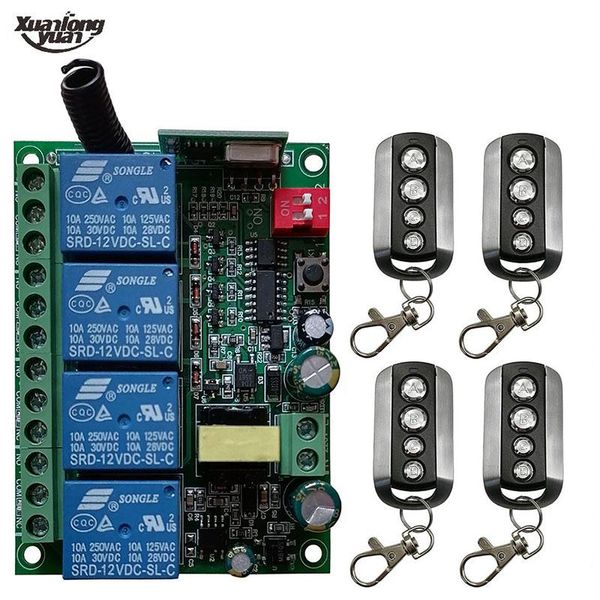 

smart home control 433mhz remote switch for light,door, garage universal ac110v 220v 230v 4ch relay receiver and controller