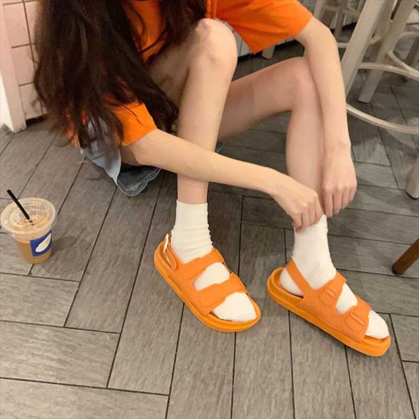 

sandals 2021 flat bottom fairy vacation fashion shoes net red beach student female summer seaside tide ins, Black