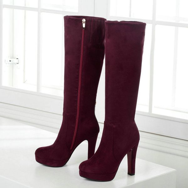 

boots botas femininas na altura dos joelhos, sapatos da moda com plataforma grossa e zÃ­per lateral, botas de inverno para mulheres, tamanho, Black