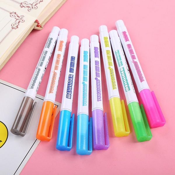 

highlighters 8pcs/set creative fluorescent pen highlighter pencil colorful double line drawing marker office stationery, Black;red