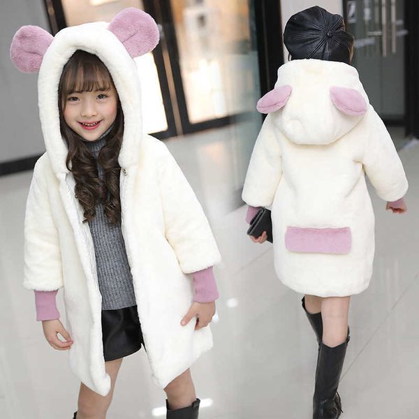 Garota de inverno imitação de peles casaco elegante banquete childern outwear branco rosa bebê faux coelho casacos princesa jaquetas tz381 h0909