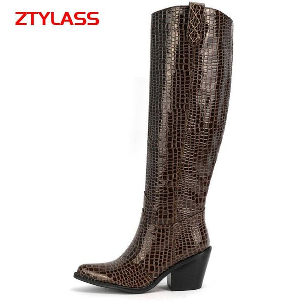 

boots 2021 autumn women western pu leather knee high fashion wedges heel long slip on winter shoes, Black