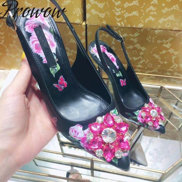 

sandals prowow 2021 fashion women's shoes perspective crystal flowers, Black