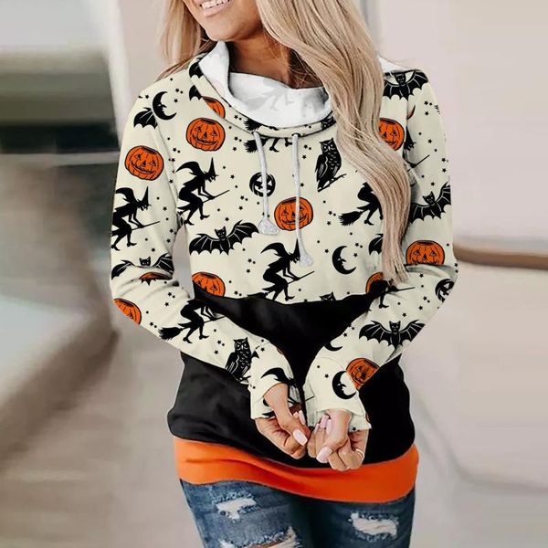 

women's hoodies & sweatshirts fashion women halloween print long-sleeved hooded sweatshirt casual pullover moletom feminino sudaderas c, Black