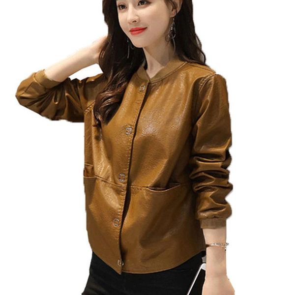 

women's leather & faux 2021 women short coat motorcycle jacket jaqueta de couro feminina plus size casual black red female