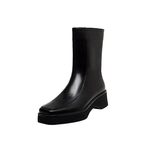 

boots mkkhou fashion short women 2021 winter simple square head thick-soled lamb wool warm snow, Black