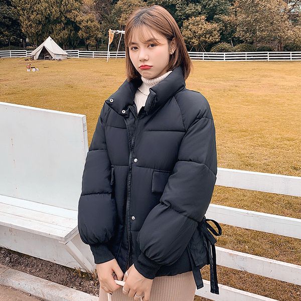 

winter coat women short style solid oversized women's jacket stand collar loose cotton padded casual female parka 2021, Black