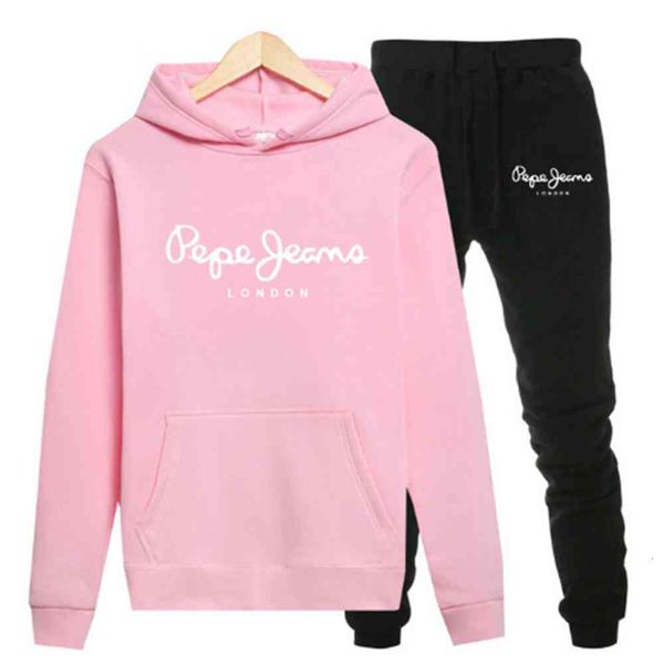 

women hoodie 2021 tracksuit 2 piece set print hoodies + pants sportwear 's sports suit hooded sweatshirt female winter clothes, Black