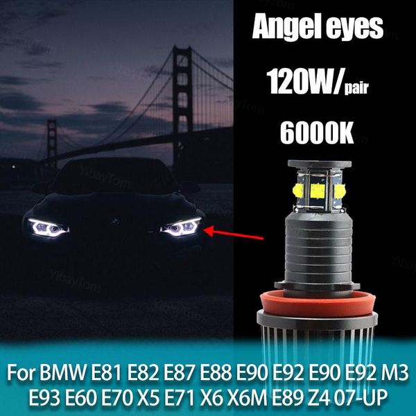 

car headlights high power super bright for 1 3 5 series e81 e82 e87 e88 e60 z4 e89 120w/pair error 6000k white led angel eyes light