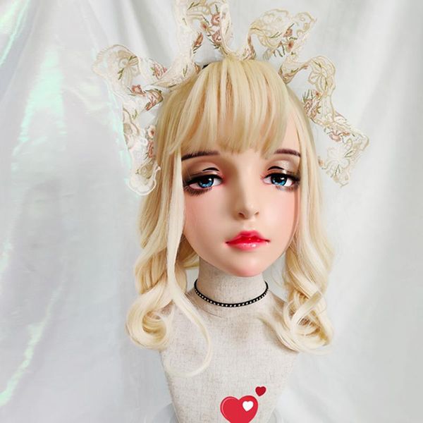 

party masks (yi-04)female sweet girl resin half head kigurumi mask with bjd eyes cosplay japanese anime role lolita crossdress doll